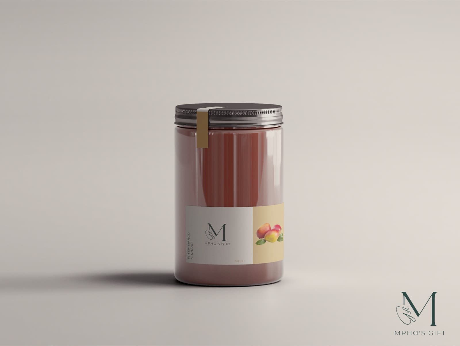 Mpho's Gift: Atchaar packaging with a monogram-led label system.